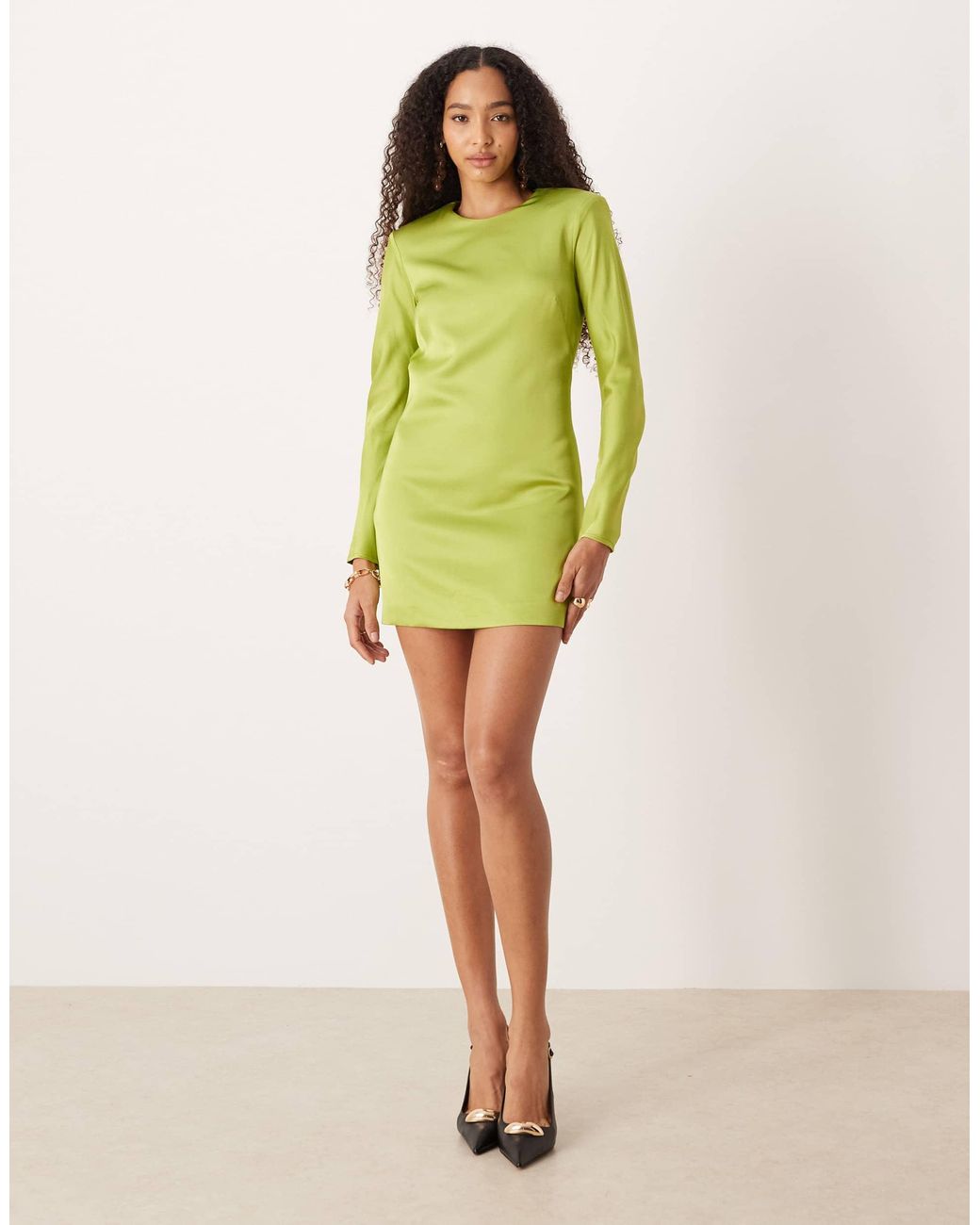 Mango Satin Open Back Long Sleeve Mini Dress in Green | Lyst Mango Satin Open Back Long Sleeve Mini Dress in Green | Lyst
