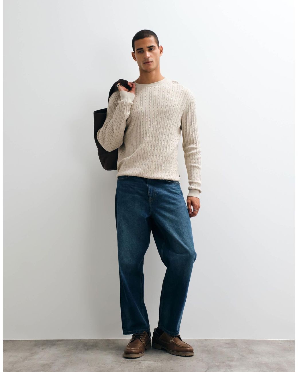 Jack & Jones Strickpullover mit zopfmuster in Natural für Herren