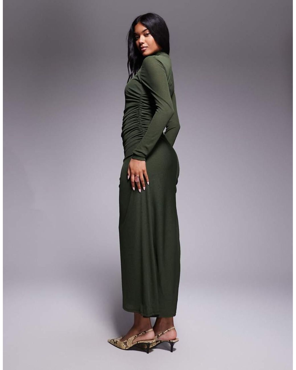 ASOS Gray High Neck Long Sleeve Asym Hem Maxi Dress