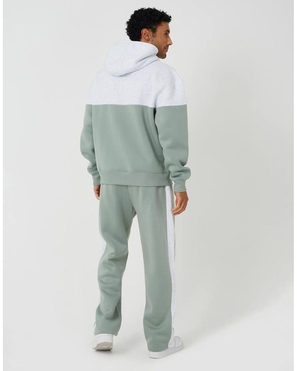 Brave Soul Green Relaxed Fit Colourblock Hoodie & Wide Leg Jogger Co-Ord for men