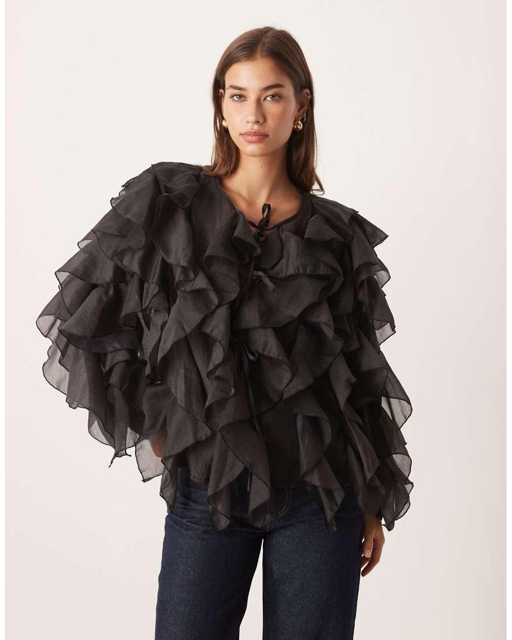 Sister Jane Black Dream Tie Front Ruffle Blouse