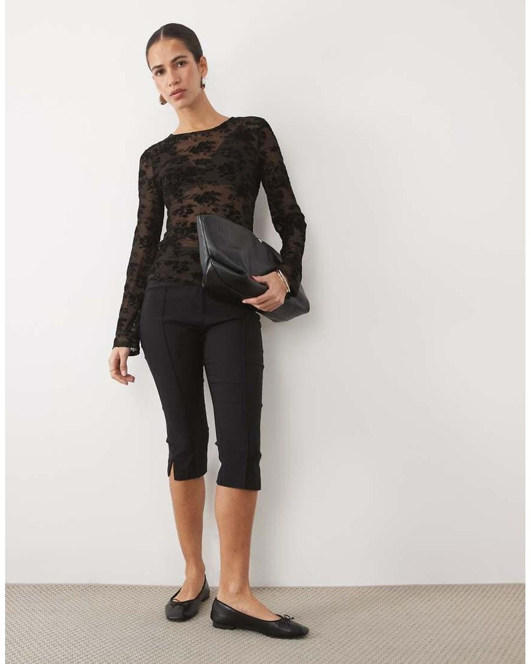 Vero Moda Black Long Sleeve Floral Burnout Top