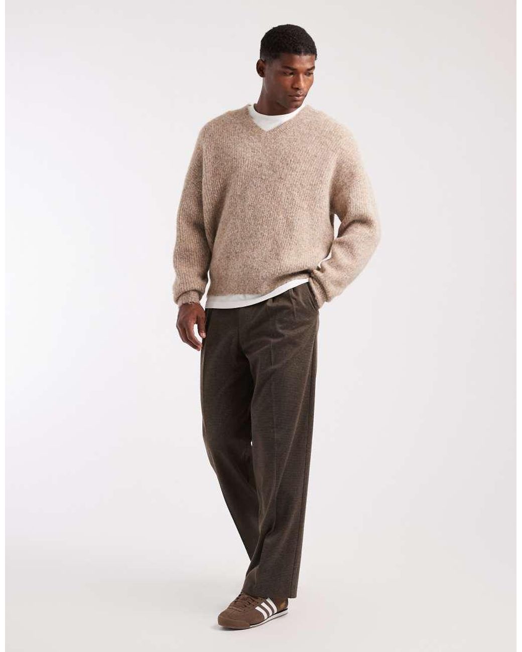 ASOS Blue Oversized Knitted V-Neck Wool Blend Jumper for men
