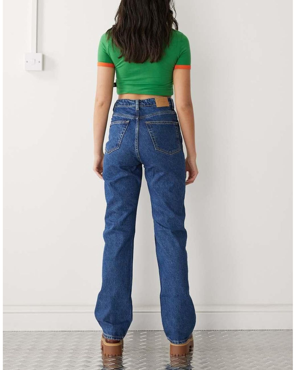 Weekday Blue Rowe Extra High Waist Regular Fit Straight Leg Jeans