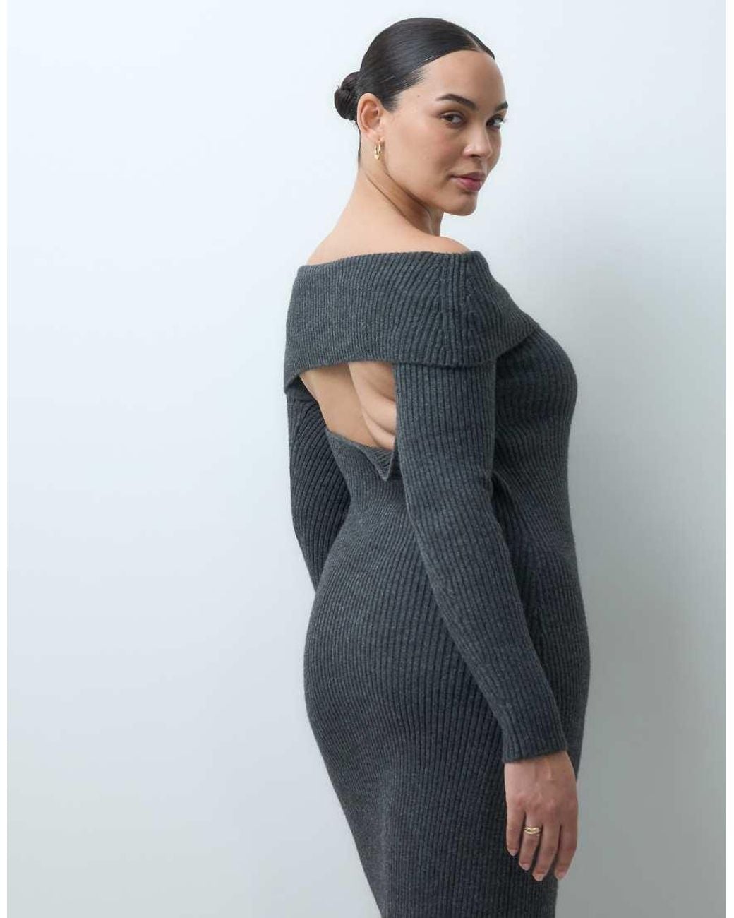 ASOS Blue Asos Design Curve Open Back Bardot Knitted Midaxi Dress