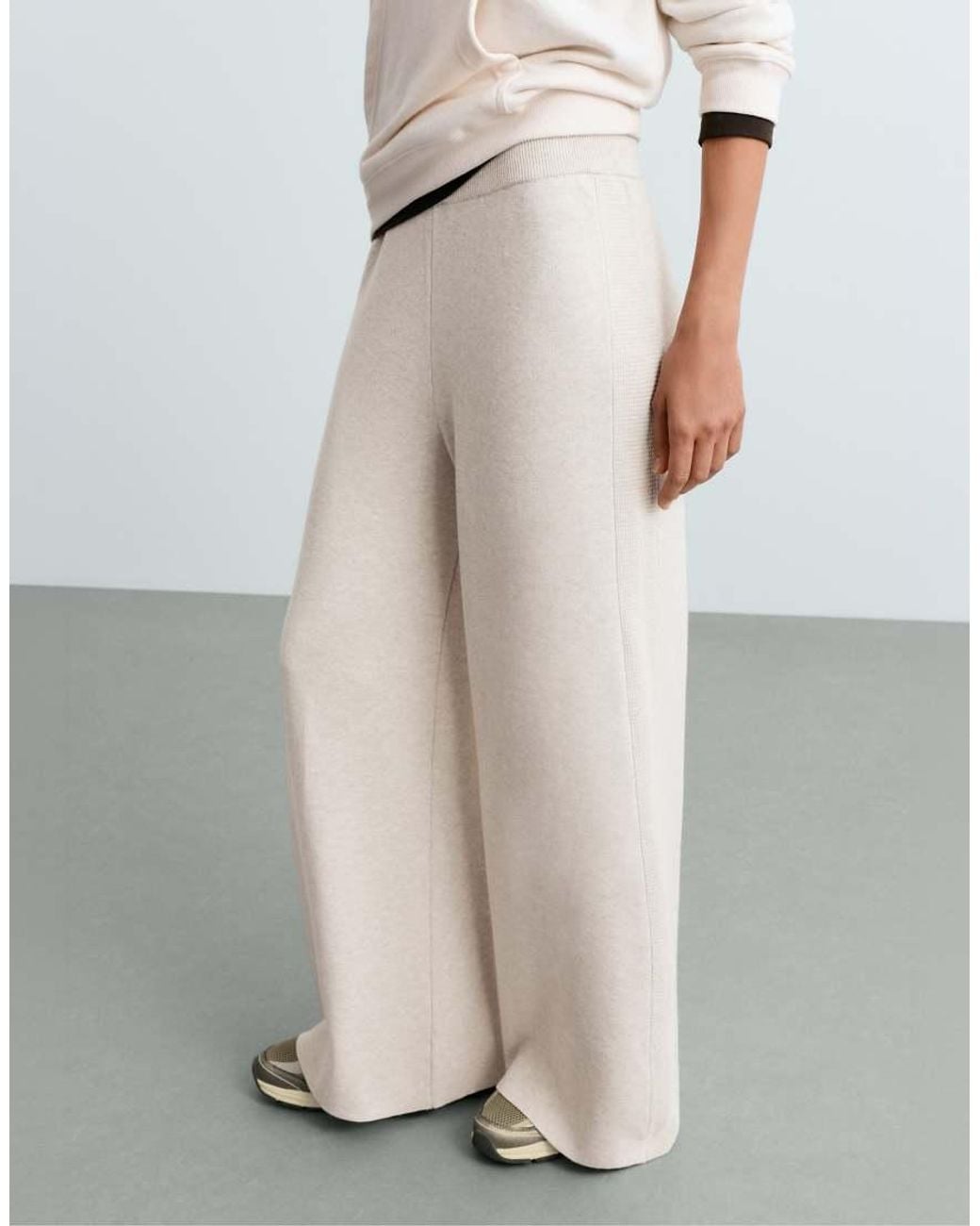 Oysho White Waffle Knit Straight-leg Trousers