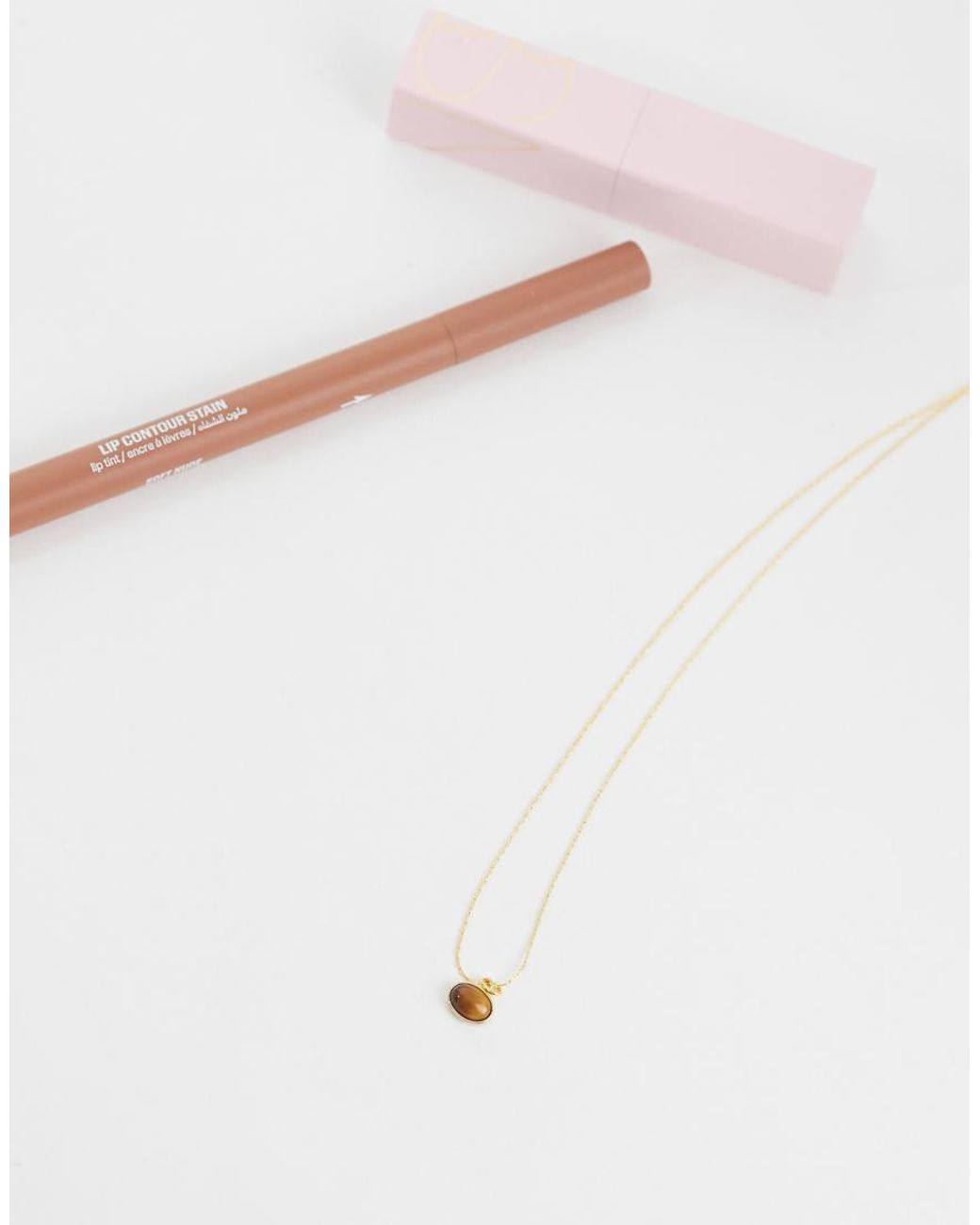 Orelia White Tigers Eye Charm Necklace