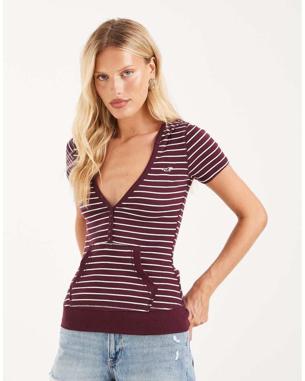 Hollister Purple Icon Logo Short Sleeve Hooded Top