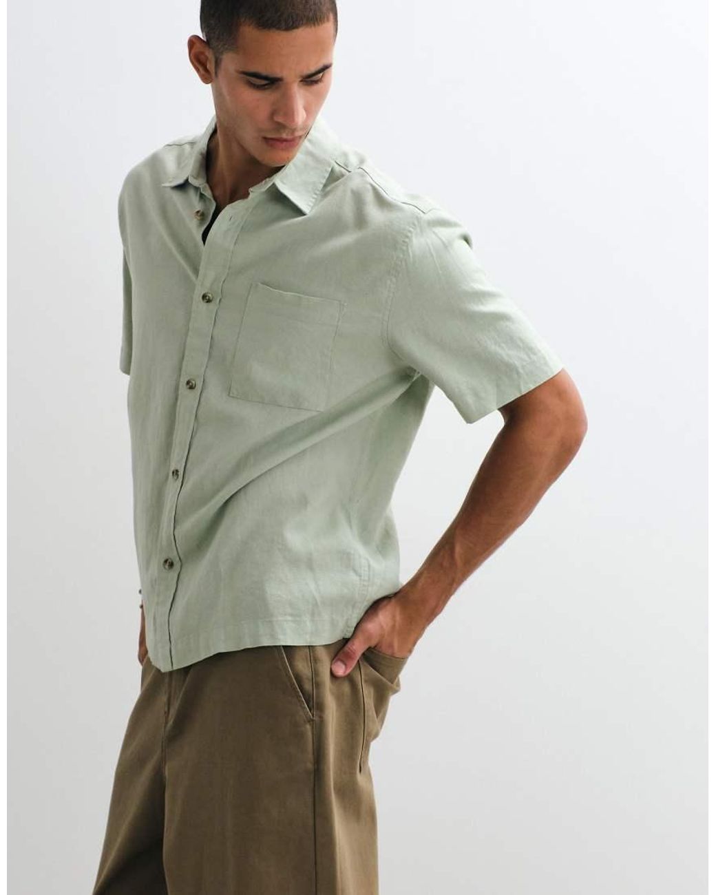 ASOS Green Relaxed Linen Blend Shirt for men