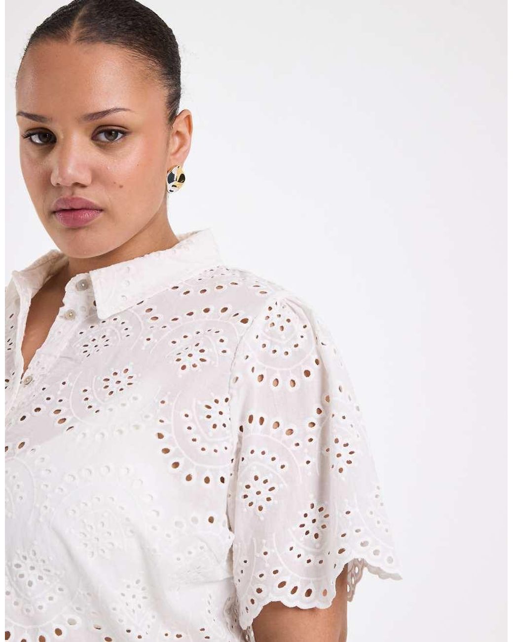 ONLY White Pointelle Short Sleeve Shirt