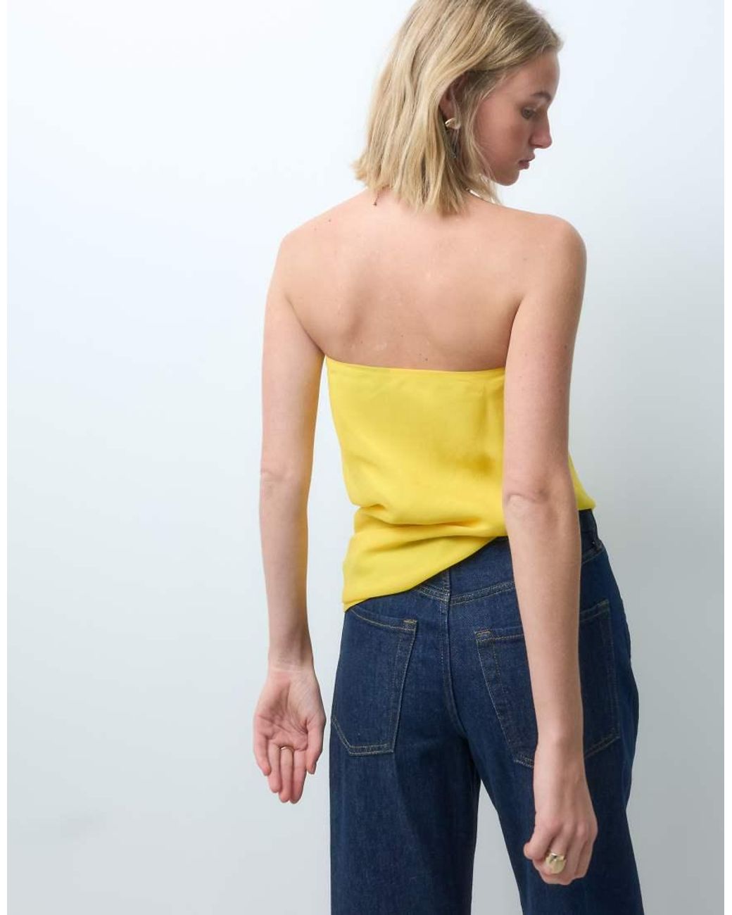 ASOS Yellow Gathered Bubble Hem Asymm Top