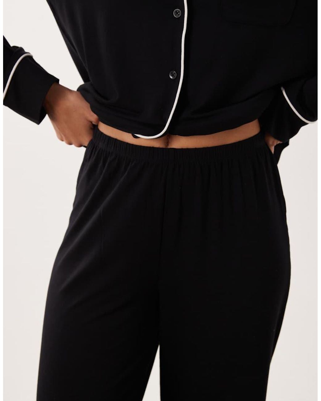 ASOS Black Viscose Super Soft Long Sleeve Shirt & Trouser Pyjama Set
