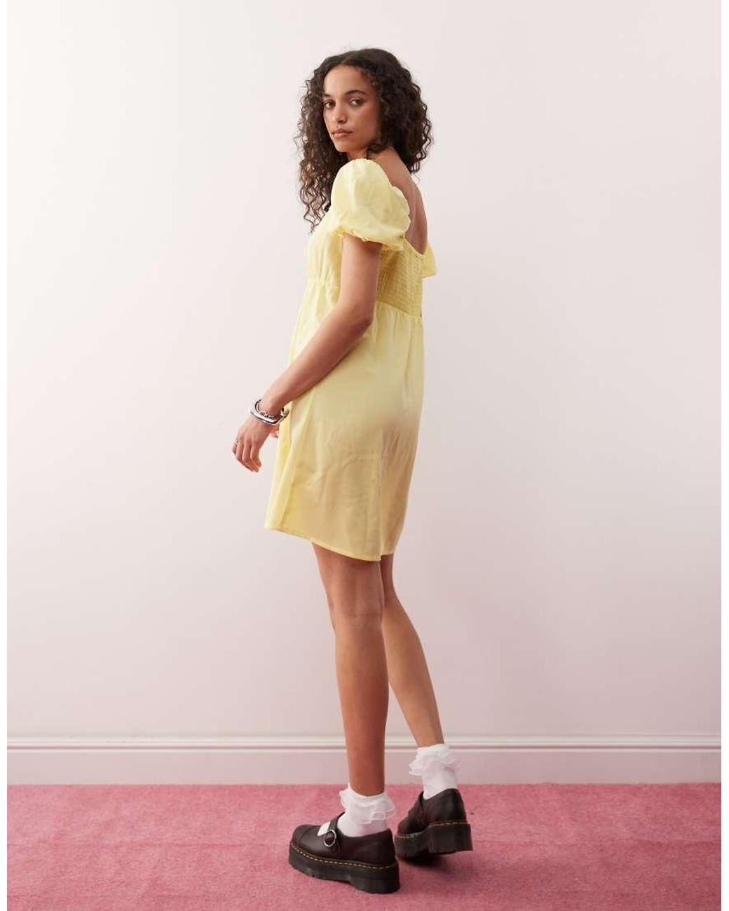 Monki Pink Mini Dress With Puff Sleeves