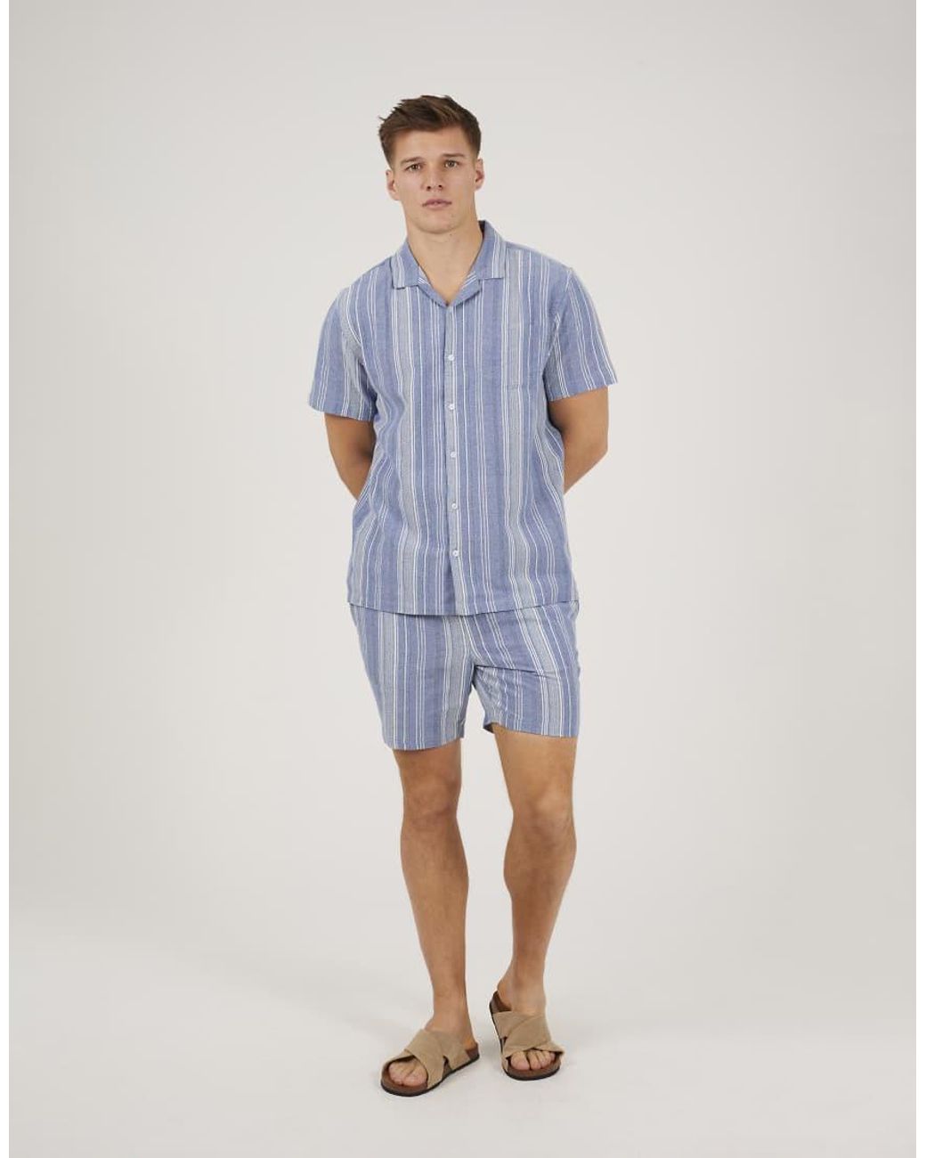 Brave Soul Blue Striped Cotton Shorts for men