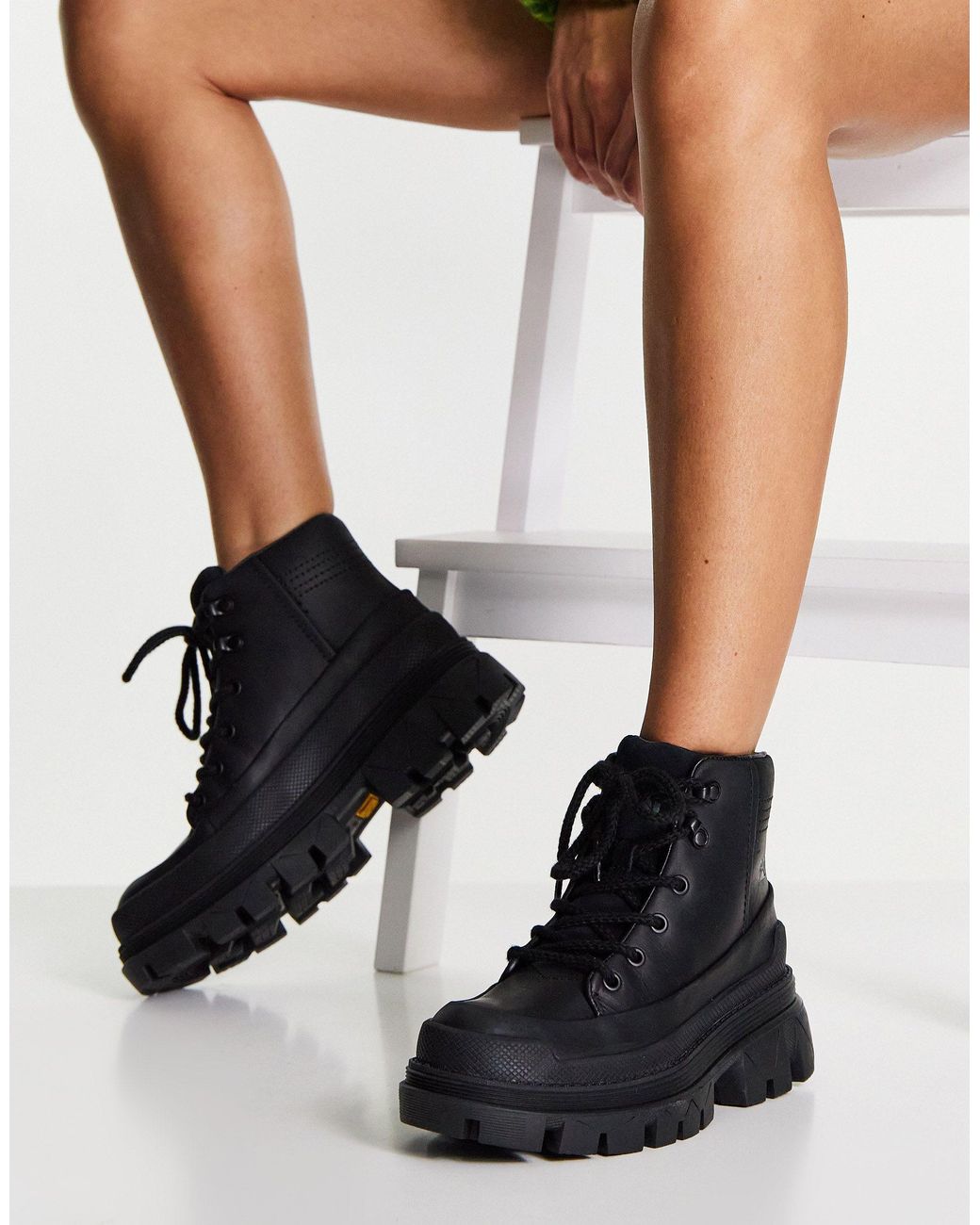 Caterpillar Cat Hardwear Chunky Sole Leather Walking Boots in Black | Lyst