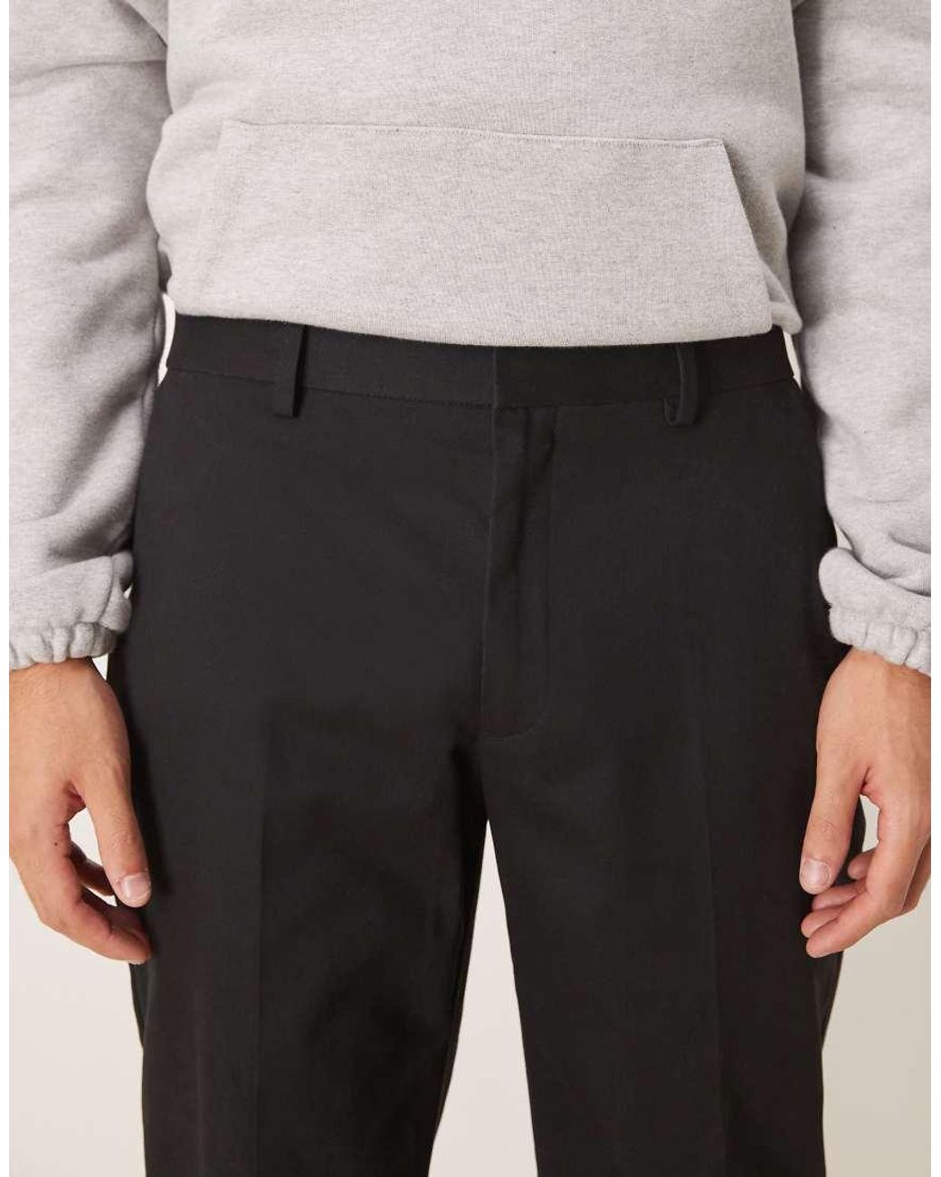 ASOS Natural Smart 100% Cotton Straight Leg Trousers With Elasticated Waist for men