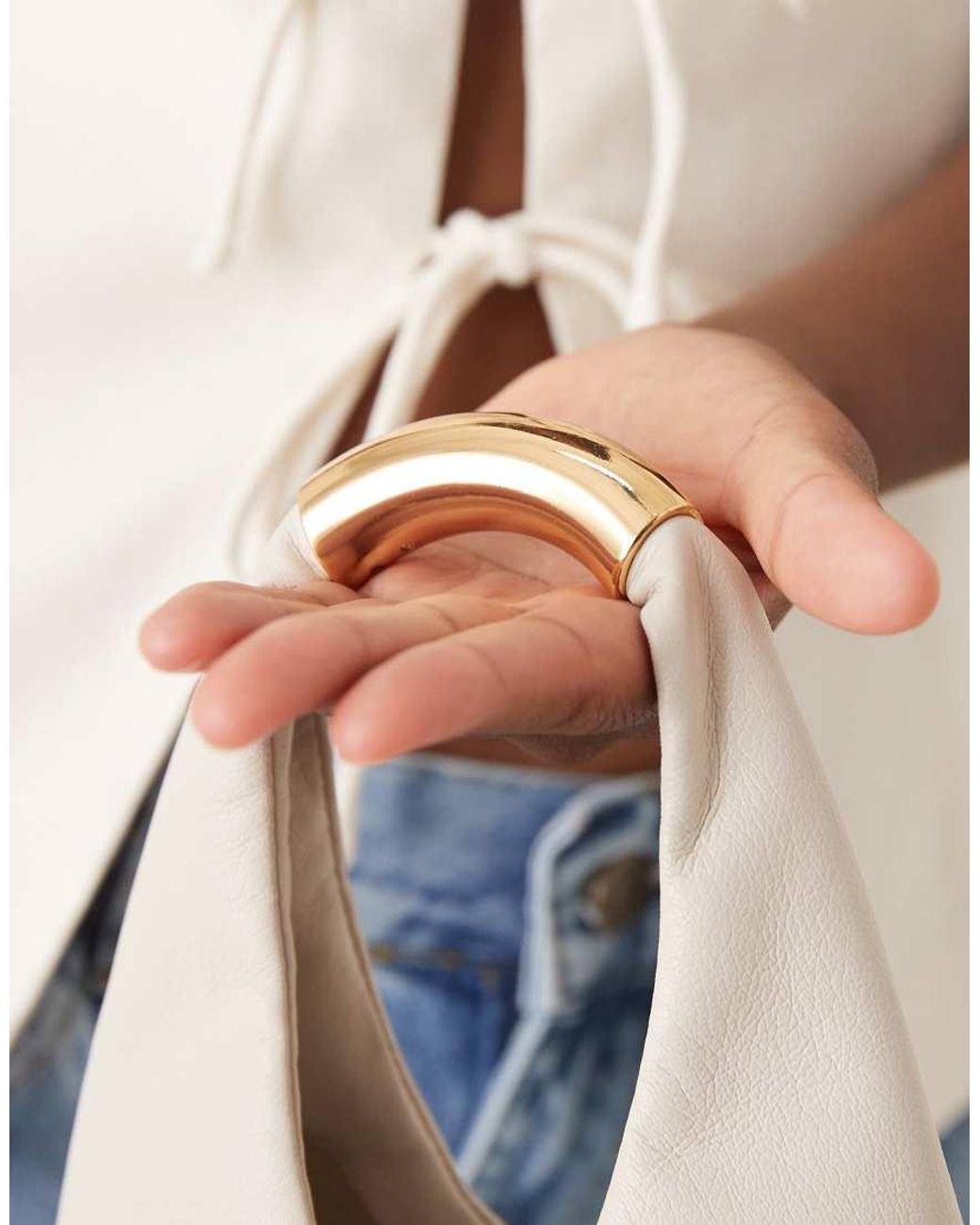 Mango Natural Faux Leather Slouchy Bag With Statement Handle