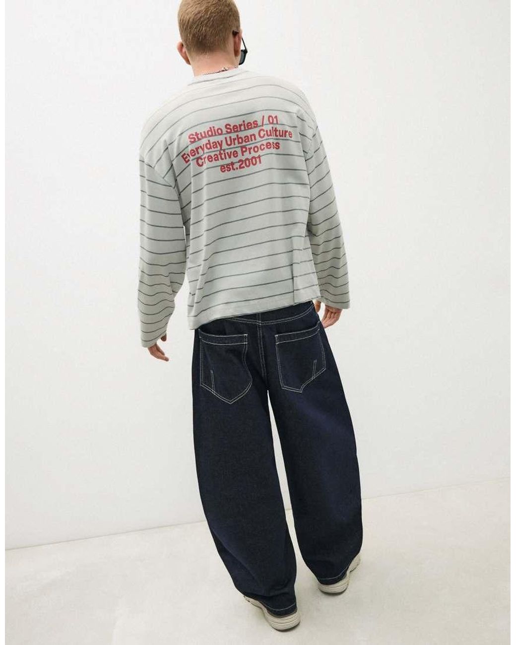 Bershka Blue Barrel Fit Jeans for men