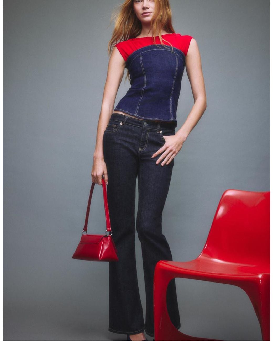 Stradivarius Red D67 Slim Fit Boot-cut Jeans