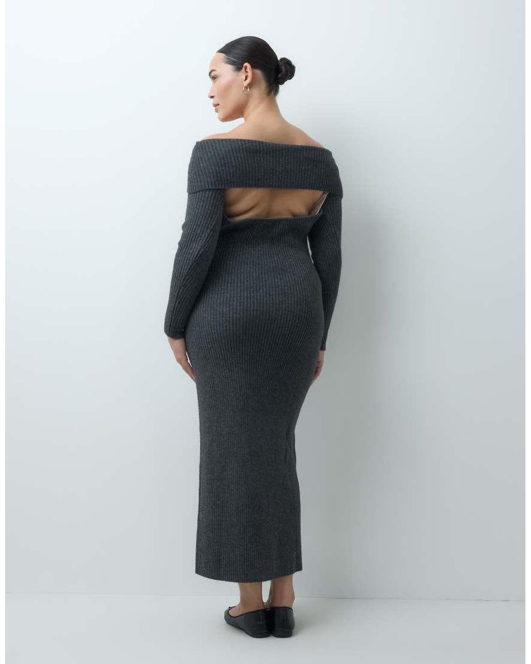 ASOS Blue Asos Design Curve Open Back Bardot Knitted Midaxi Dress