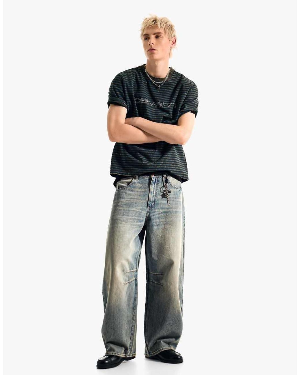 Bershka Blue Barrel Jeans for men