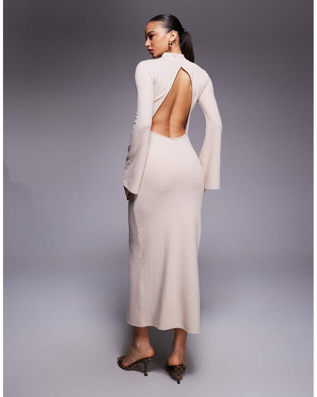 ASOS Gray Supersoft Maxi With Roll Neck And Open Back Detail