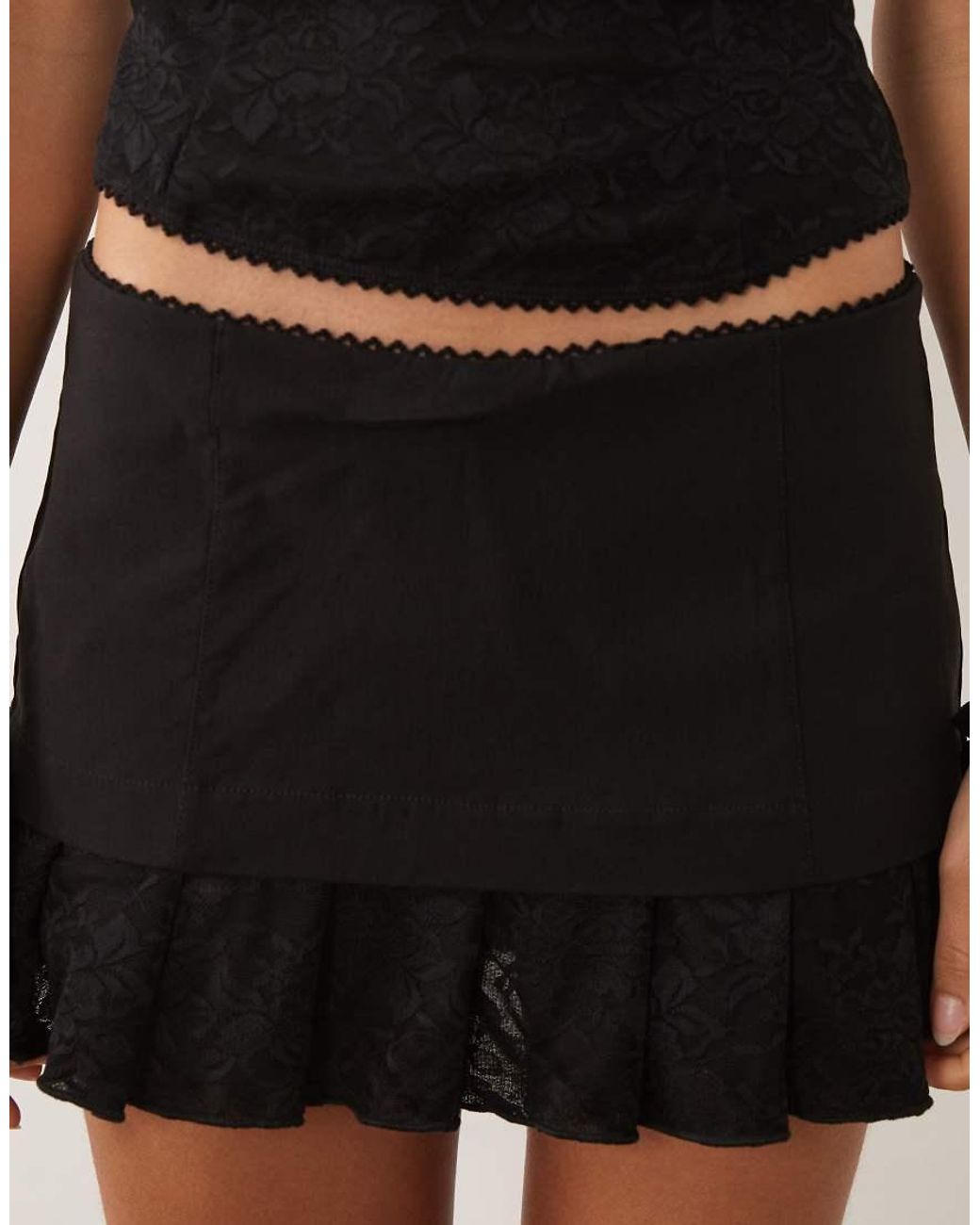 I.AM.GIA Black Aris Sculpting Stretch Low Waist Lace Trim Ruffle Mini Skirt Co-Ord