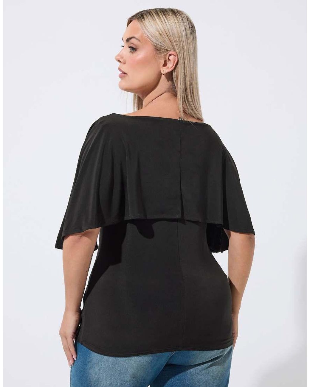 Yours Clothing Black Short Sleeve Cape Top