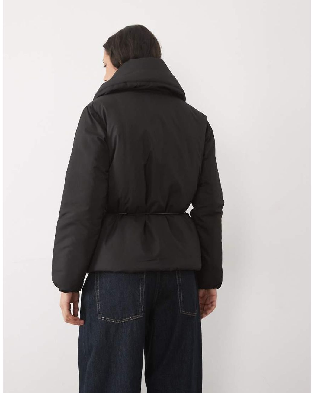 Threadbare Black Padded Wrap Puffer With Belt Detail