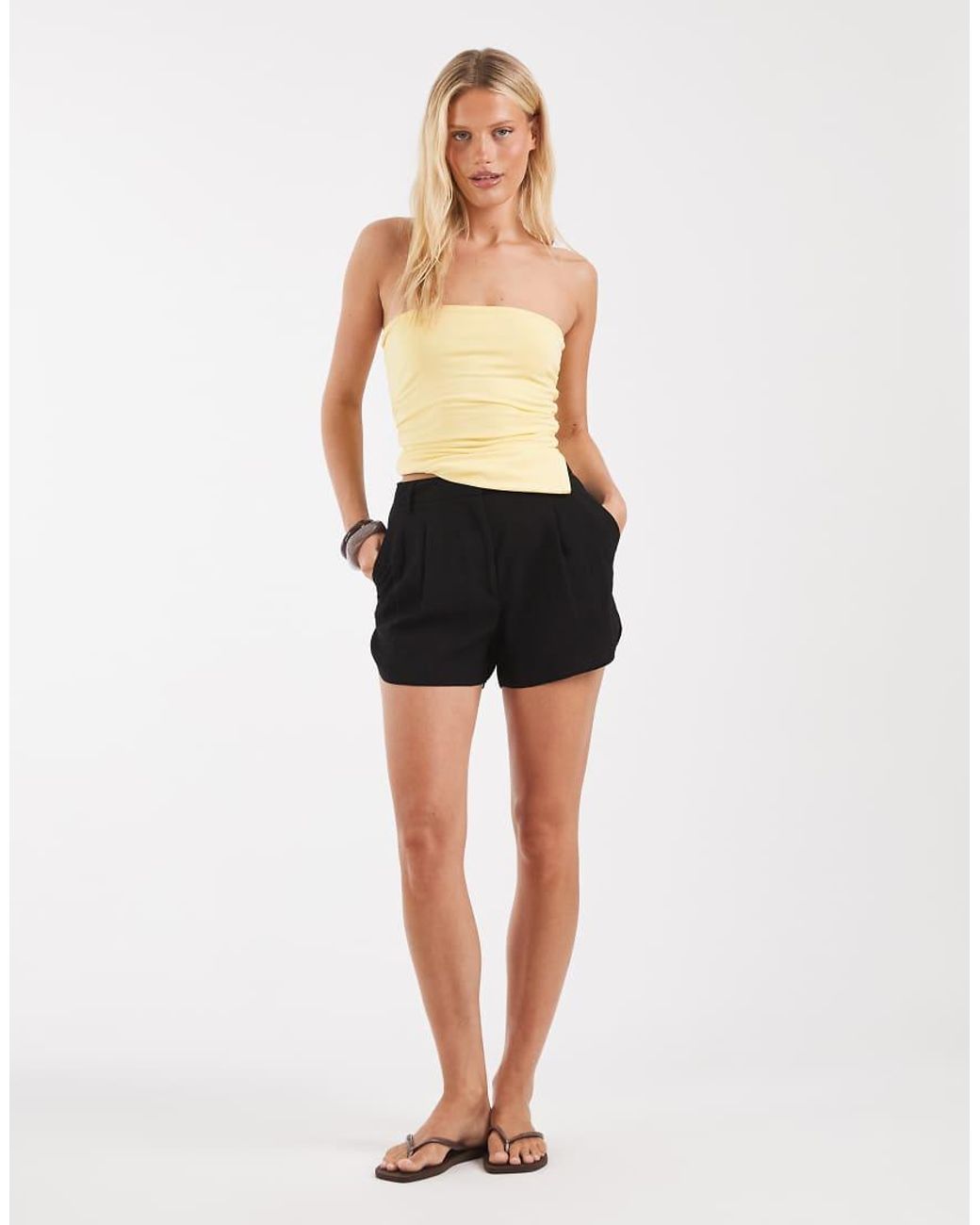 ASOS Black Tailored Linen Look Runner Short
