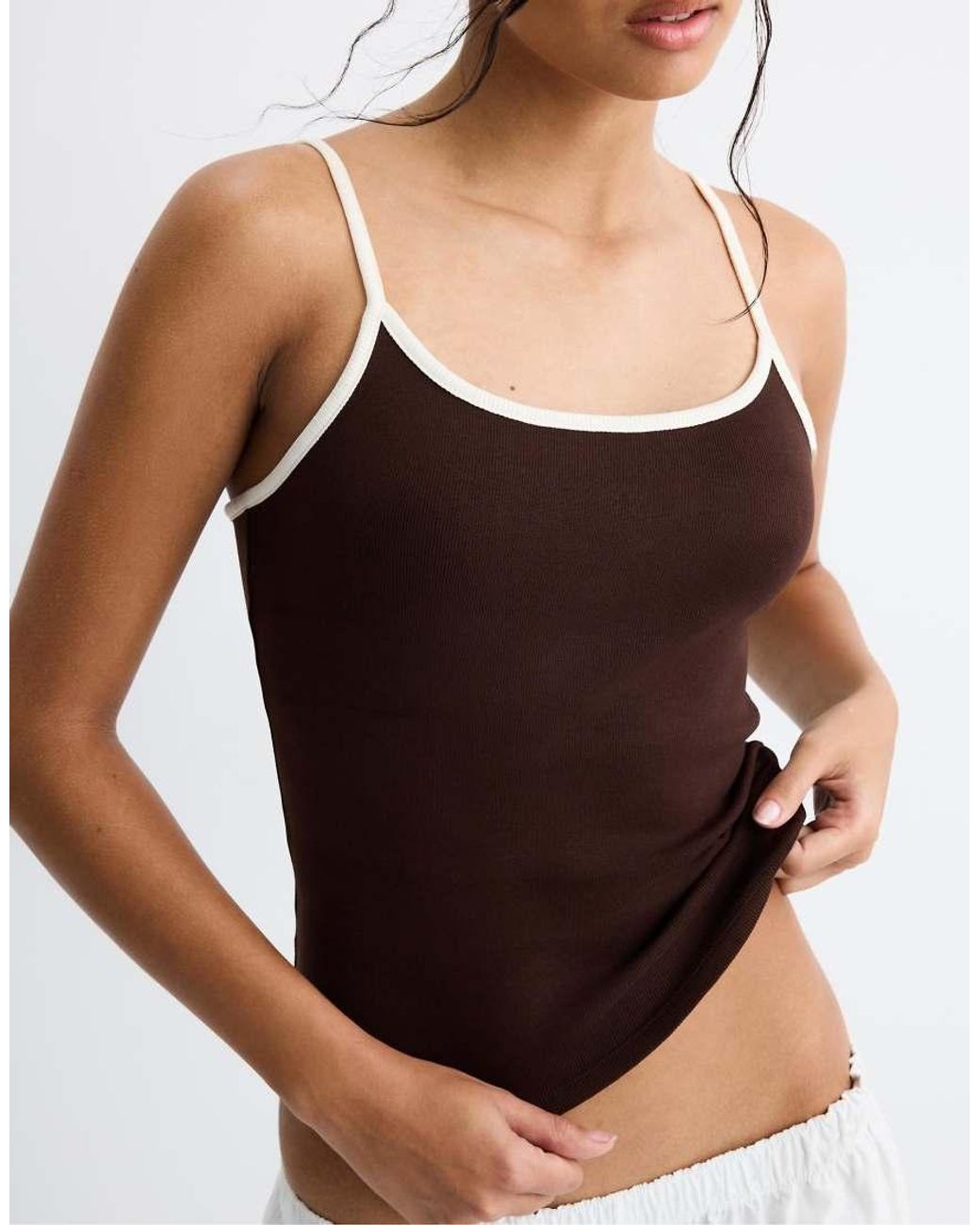 Stradivarius White B07 Ribbed Strap Top