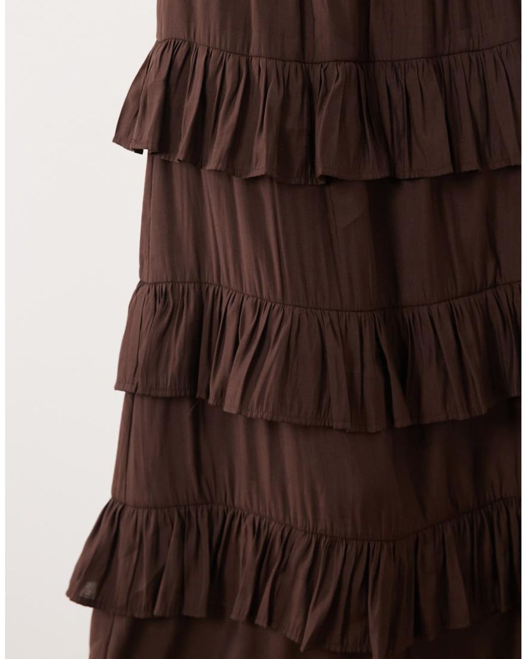Y.A.S Brown High Waisted Tiered Ruffle Maxi Skirt