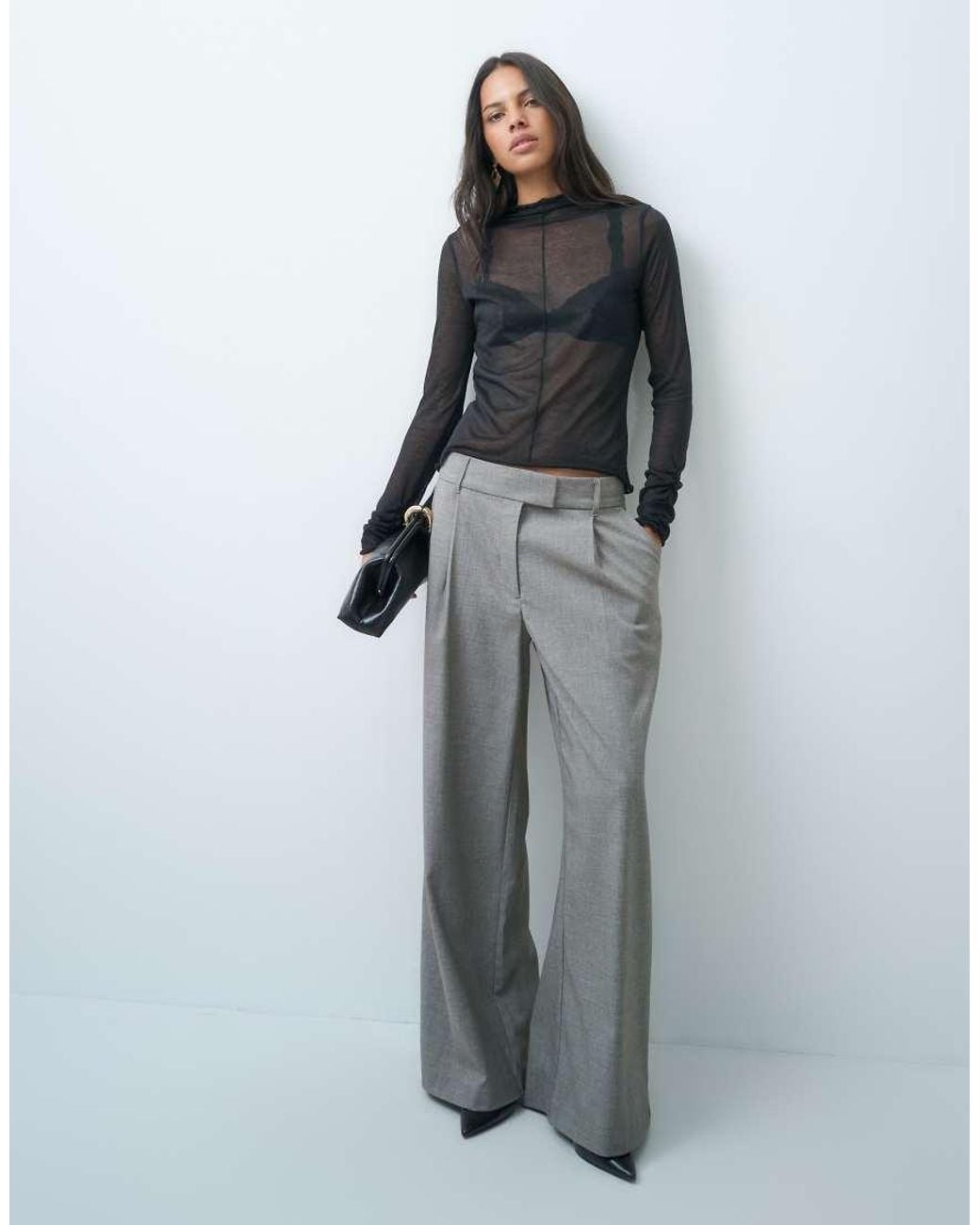 ASOS Gray Knit Look Long Sleeve Top With Seam Detail