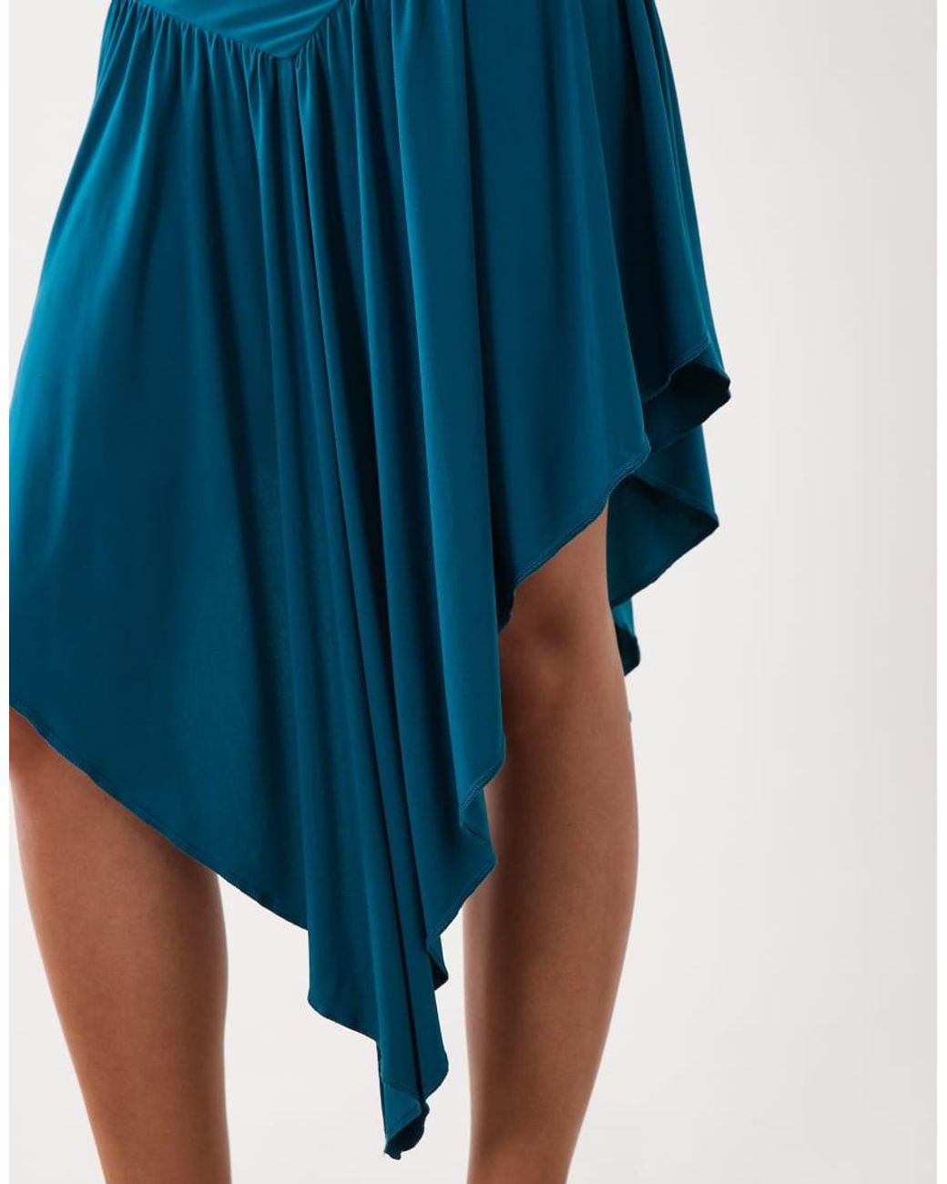 ASOS Blue Slinky V-front Gathered Hi Low Midi Skirt