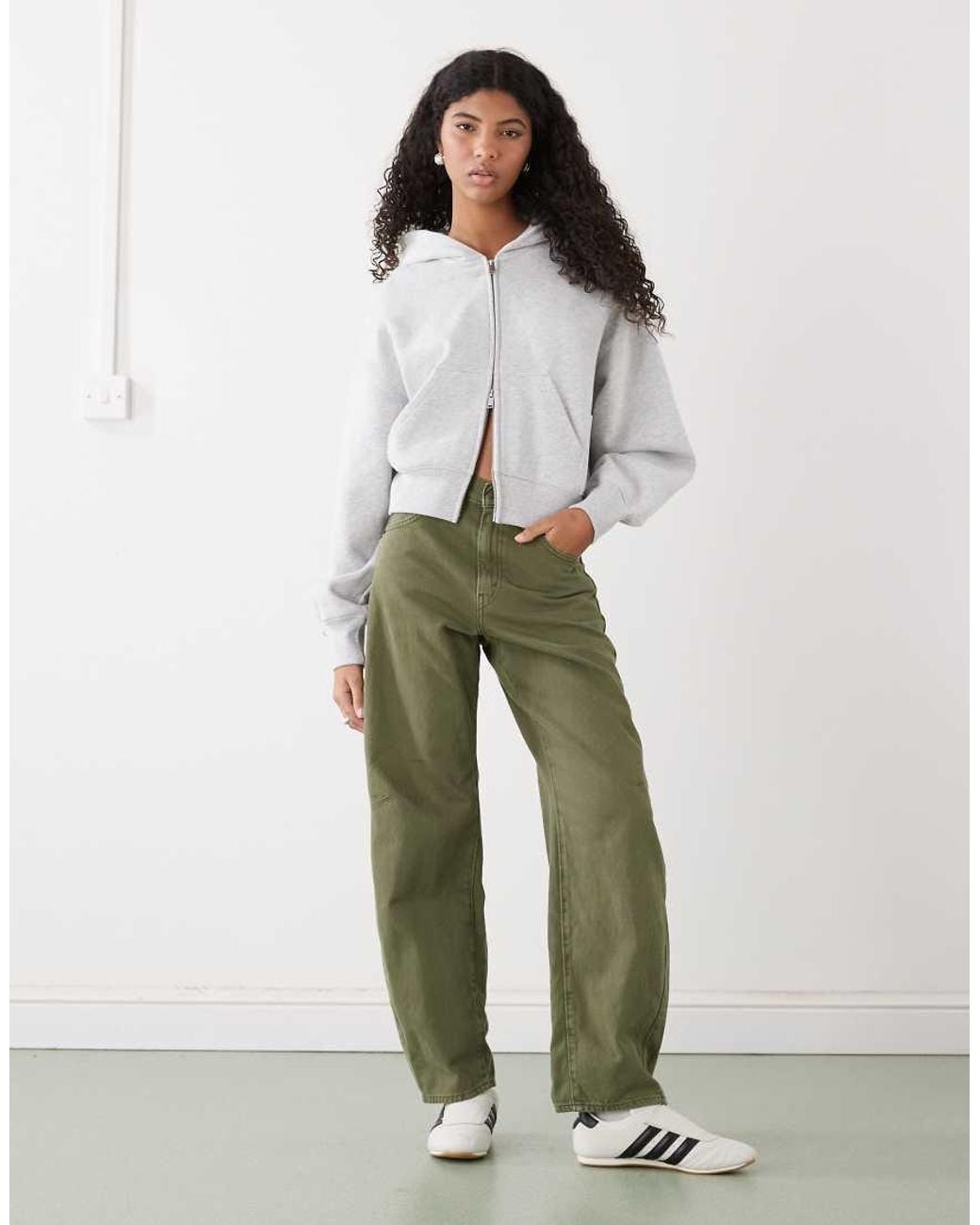 Weekday White Boxy Cropped Zip Through Hoodie
