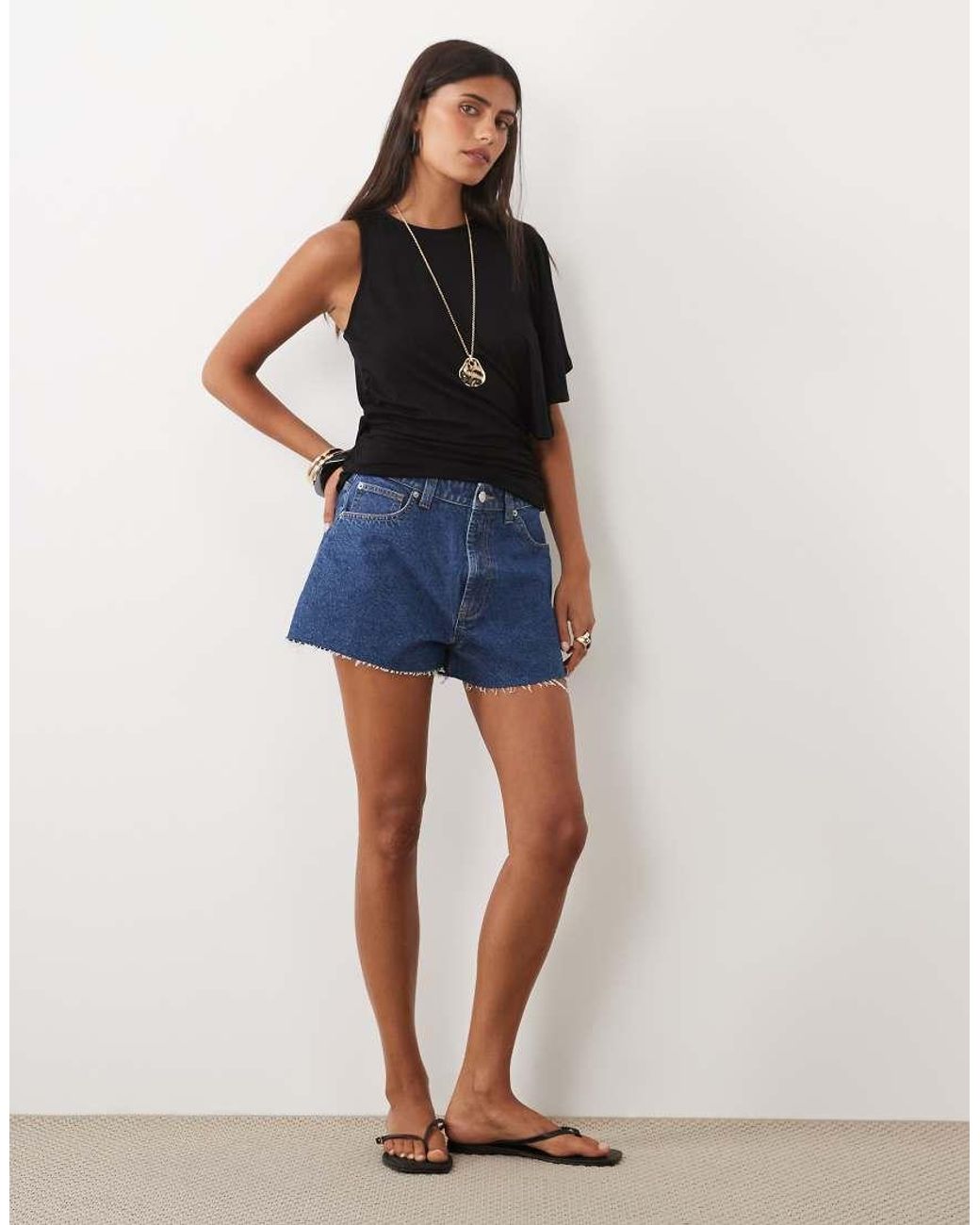 ASOS Blue One Sleeve Top With Asymmetric Drape Detail