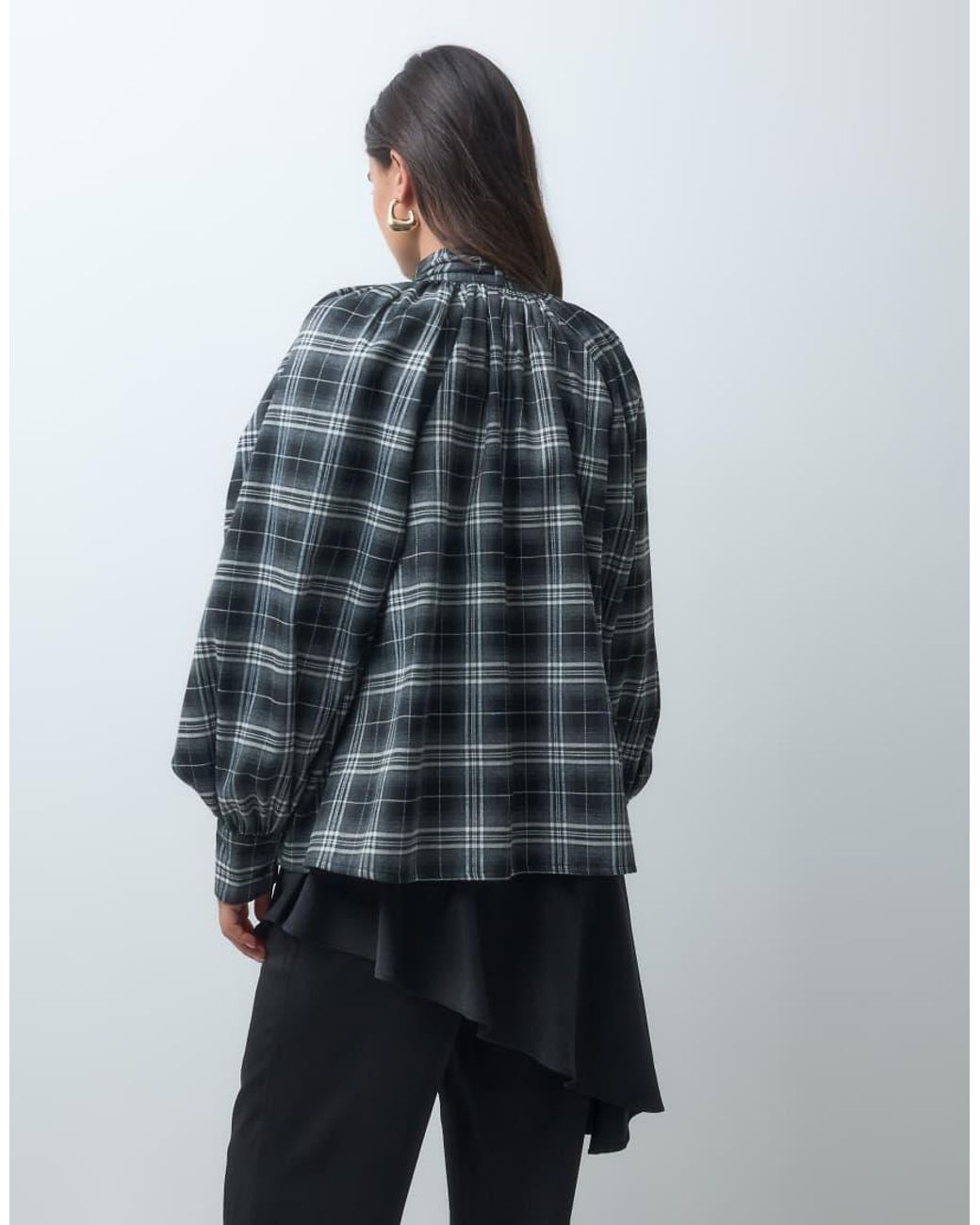 Iyal Gray Bow Detail Balloon Sleeve Shirt Co-ord