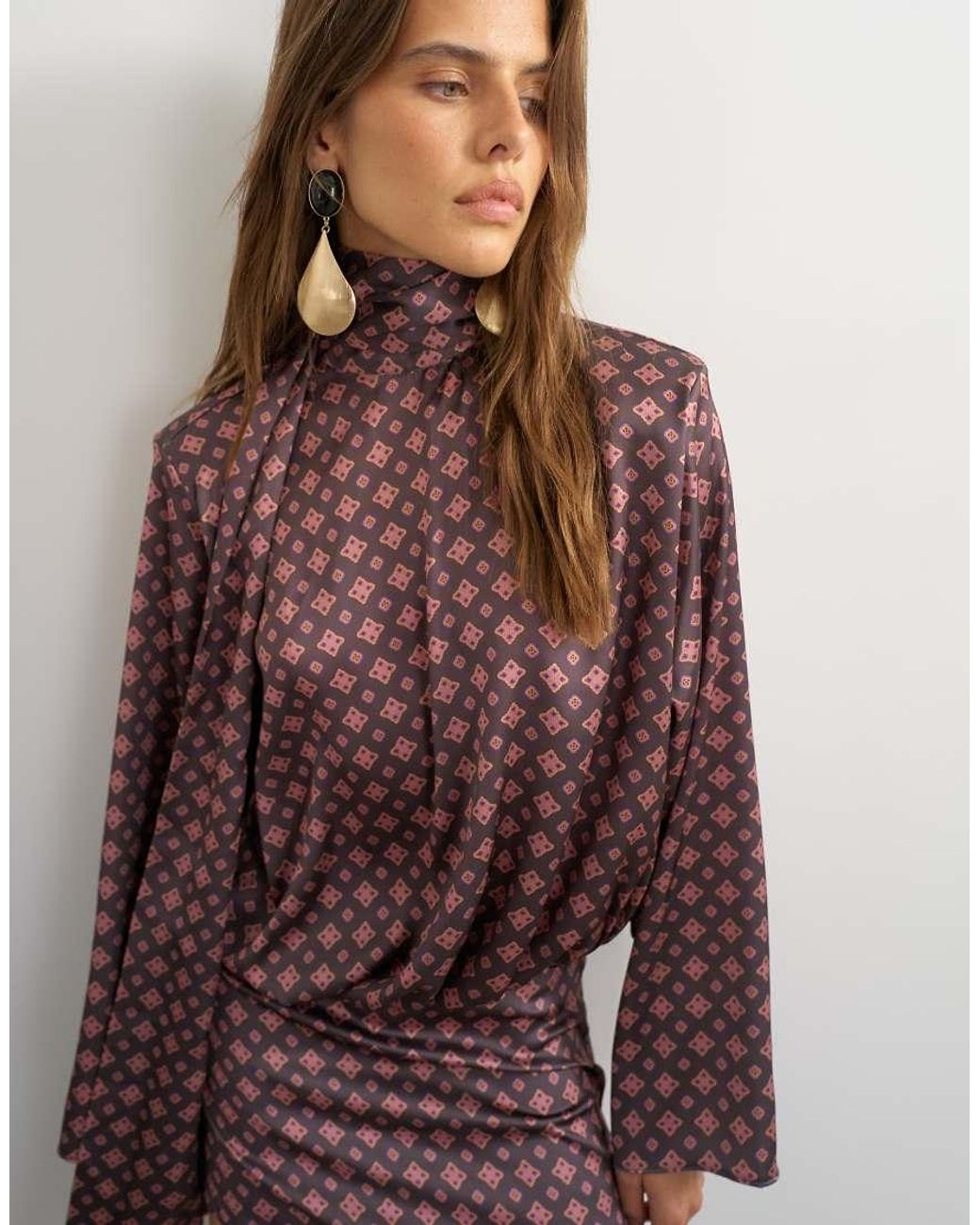 TOPSHOP Pink Satin Tie Print High Scarf Tie Neck Mini Dress