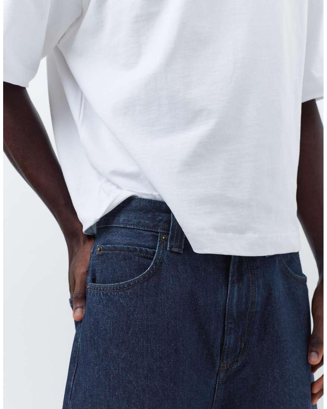 Pull&Bear White Skater Denim Bermuda Shorts for men