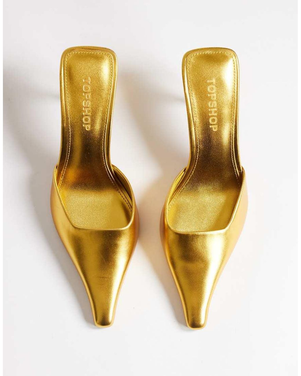TOPSHOP Metallic Alfie Pointed Mid Heeled Court Shoes