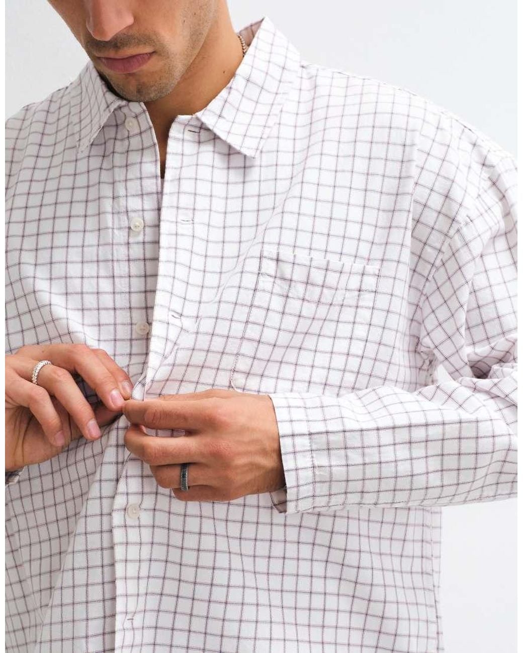 Jack & Jones White Gridcheck Long Sleeve Shirt for men