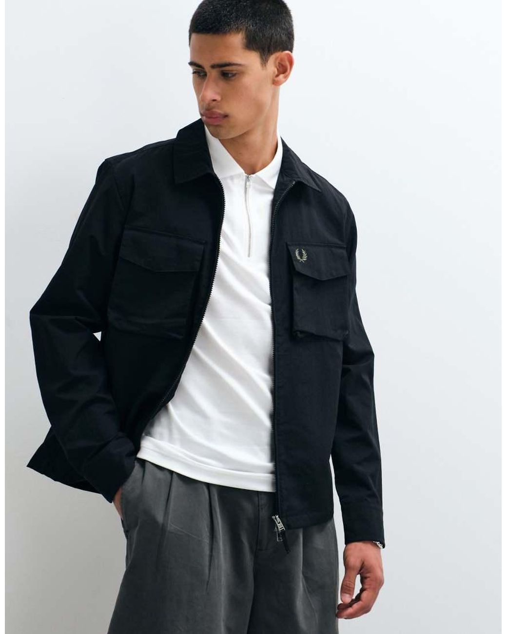 Fred Perry Blue Ripstop Zip Up Pocket Overshirt for men