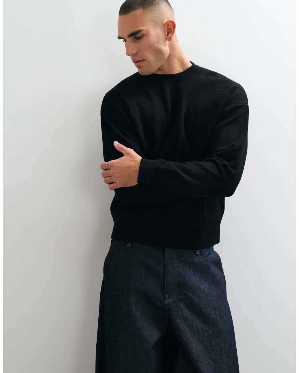 Only & Sons Blue Jacquard Crew Neck Knit Sweater for men