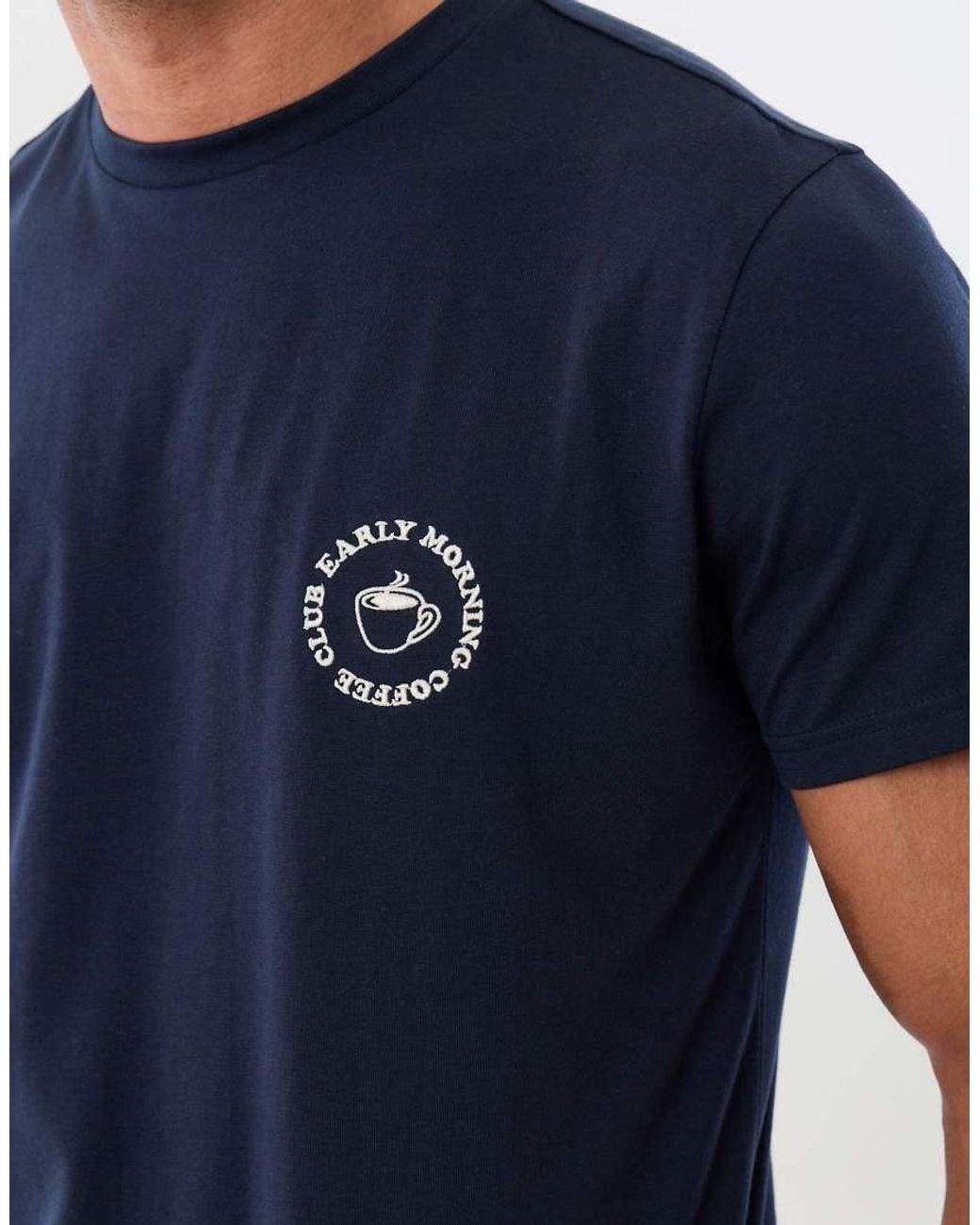 Threadbare Blue Embroidered Coffee Club Pyjame Set for men