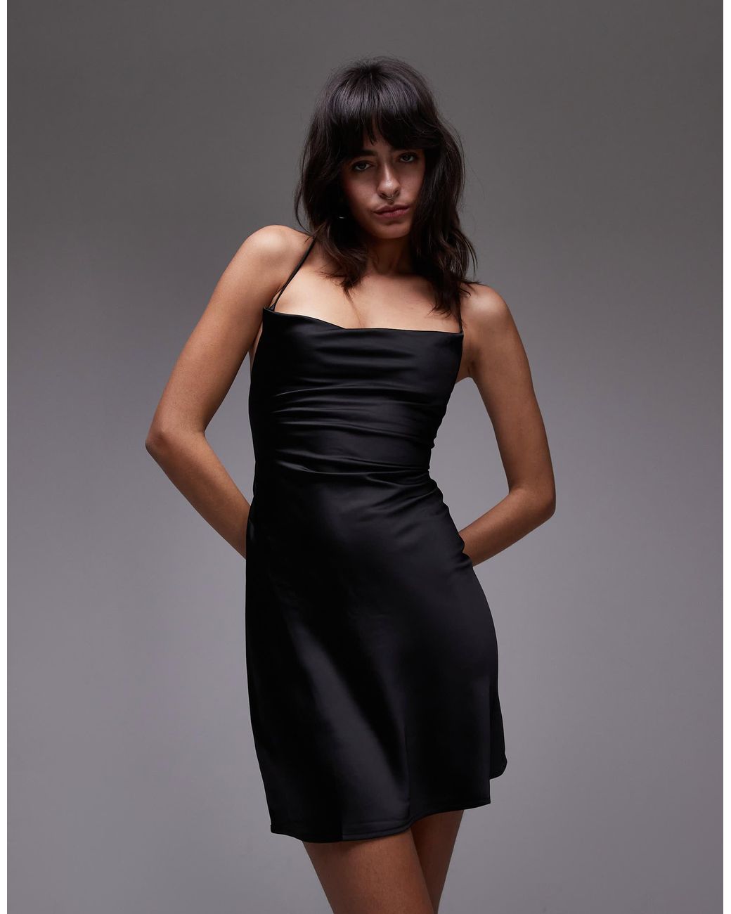 Mango Tie Back Mini Cami Dress in Black | Lyst