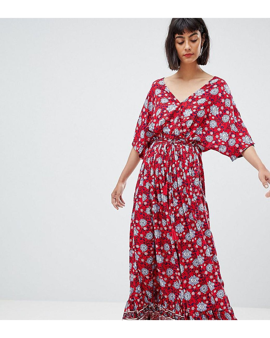Mango Denim Wide Sleeve Maxi Dress In 