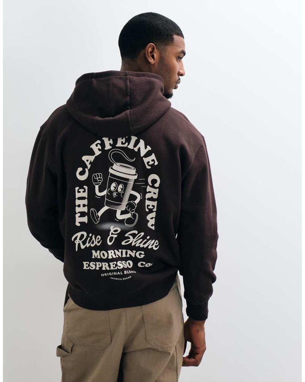 Threadbare Gray Caffeine Crew Graphic Print Hoodie for men