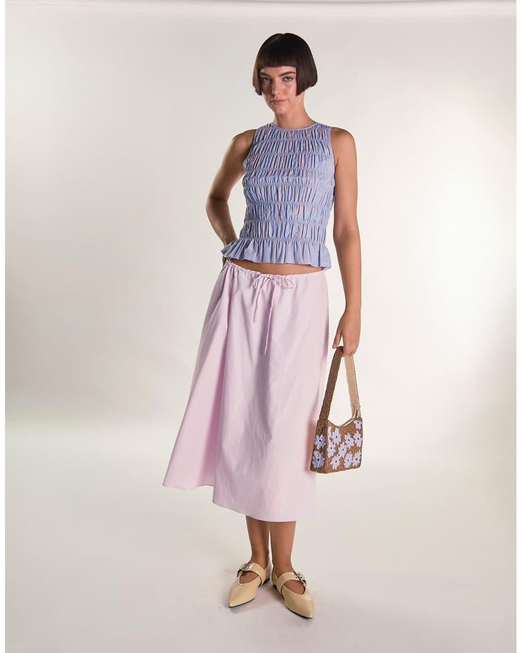 Glamorous Blue Shirring Vest Top