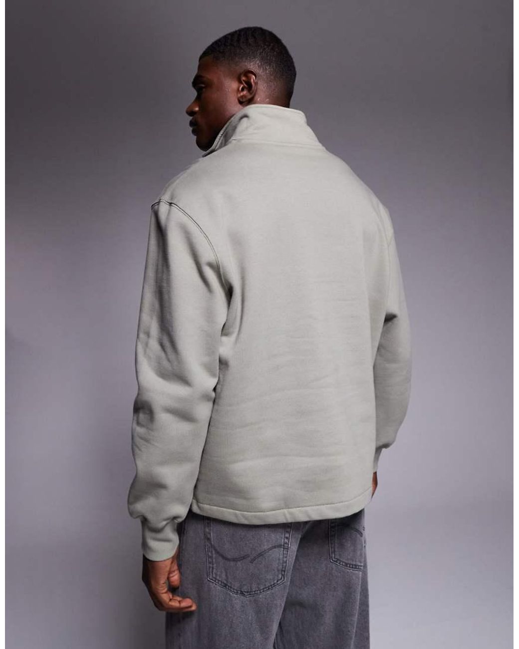 ASOS Gray Heavyweight Oversized Quarter Zip Sweatshirt With Fixed Hem for men