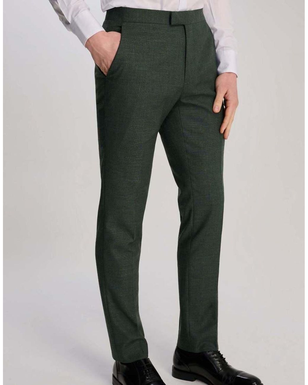 Harry Brown Green Sandro Slim Fit Linen Look Suit Trousers for men